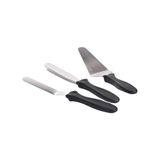 3'lü Profesyonel Pasta Spatula Seti, Siyah Ergonomik Saplı, Kek Kreması Sürme ve Dekorasyon Içi - Çok Renkli