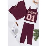 3'lü Queen Baskılı Tshirt Atlet Tayt Bordo Takım