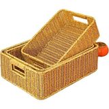 3'lü Rattan Dekoratif Rustik Çok Amaçlı Sepet - Organizer - Altın