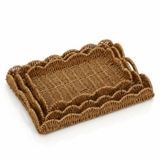 3'lü Rattan Hasır Dikdörtgen Tepsi Seti Dekoratif Sunum ve Düzenleme Tepsisi El Örgüsü Görünümlü Doğal Rattan Organizer