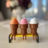 3'lü Renkli Dondurma Külahı Dekoratif Figür Seti - Sevimli Bacaklı Masaüstü Süs (Her biri 7.5 x 4.3 cm) BANK DAHİL DEĞİLDİR