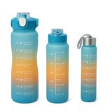 3’lü Renkli Suluk Seti – Motivasyonlu Spor Matara Seti | 2L, 900ml ve 300ml Su Şişesi | Sızdırmaz, Dayanıklı, Şık Tasarım (Mavi-Turuncu)