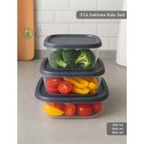 3'lü Saklama Kabı Seti Kare Erzak Kabı Bpa Free Derin Dondurucu Için Uygun 250-500-1500 ml - Antrasit