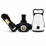 3'Lü Şarjlı Led Fener Seti Usb Şarjlı El Feneri Kafa Lambası Kamp Lambası Güçlü Işık Acil Durum Outdoor
