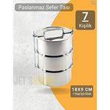 3’lü Sefer Tası 18x9 Cm Yemek Taşıma Kabı Paslanmaz Çelik No:4 Kapasite 7 Kişilik Gümüş