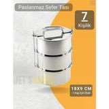 3’Lü Sefer Tası 18X9 Cm Yemek Taşıma Kabı Paslanmaz Çelik No:4 Kapasite 7 Kişilik