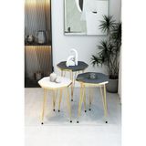 3'lü Sekizgen Zigon Sehpa Seti - Gold Metal Ayaklı, Modern & Şık Yan Sehpa, Dayanıklı Salon Ofis - 1 Beyaz 2 Antrasit