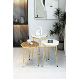 3'lü Sekizgen Zigon Sehpa Seti - Gold Metal Ayaklı, Modern & Şık Yan Sehpa, Dayanıklı Salon Ofis - 1 Beyaz 2 Atlantik Çam