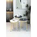 3'lü Sekizgen Zigon Sehpa Seti - Gold Metal Ayaklı, Modern & Şık Yan Sehpa, Dayanıklı Salon Ofis Antrasit-Beyaz