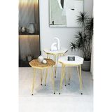 3'lü Sekizgen Zigon Sehpa Seti - Gold Metal Ayaklı, Modern & Şık Yan Sehpa, Dayanıklı Salon Ofis Atlantik Çam-Beyaz