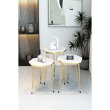 3'lü Sekizgen Zigon Sehpa Seti - Gold Metal Ayaklı, Modern & Şık Yan Sehpa, Dayanıklı Salon Ofis - Beyaz