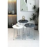 3'lü Sekizgen Zigon Sehpa Seti - Gümüş Metal Ayaklı, Modern & Şık Yan Sehpa, Dayanıklı Salon Ofis Antasit-Beyaz