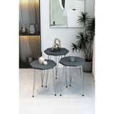 3'lü Sekizgen Zigon Sehpa Seti - Gümüş Metal Ayaklı, Modern & Şık Yan Sehpa, Dayanıklı Salon Ofis - Antrasit