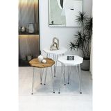 3'lü Sekizgen Zigon Sehpa Seti - Gümüş Metal Ayaklı, Modern & Şık Yan Sehpa, Dayanıklı Salon Ofis Atlantik Çam-Beyaz