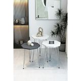 3'lü Sekizgen Zigon Sehpa Seti - Gümüş Metal Ayaklı, Modern & Şık Yan Sehpa, Dayanıklı Salon Ofis Beyaz-Antrasit