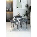 3'lü Sekizgen Zigon Sehpa Seti - Siyah Metal Ayaklı, Modern & Şık Yan Sehpa, Dayanıklı Salon Ofis - Antrasit