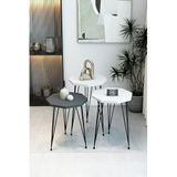 3'lü Sekizgen Zigon Sehpa Seti - Siyah Metal Ayaklı, Modern & Şık Yan Sehpa, Dayanıklı Salon Ofis Beyaz-Antrasit