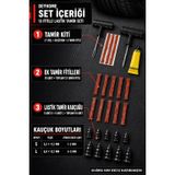 3'lü Set 13 Fitilli Tubeless Oto Lastik Tamir Kiti – T Kollu Aparat, Solüsyon ve Lastik Tamir Kauçuğu