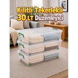 3’lü Set 30 LT Kilitli Tekerlekli Saklama Kutusu Şeffaf Yatak Altı Düzenleyici Kutu 63x40x18 cm