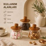 3'lü Set 500 ml Akasya Kapaklı Vakumlu Cam Kavanoz Saklama Kabı, Kahve Kuruyemiş Baharat ve Erza - Çok Renkli