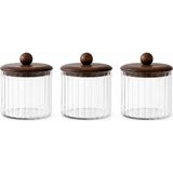 3'lü Set 750 ml Akasya Kapaklı Çizgili Cam Kavanoz Seti Kahve Çay Şeker Kuruyemiş Saklama Kabı - Çok Renkli