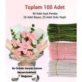 3'lü Set Açık Pembe, Beyaz, Ordu Yeşili Şönil ,çiçek Yapımına Uygun Tüylü Tel - ORDU YEŞİLİ AÇIK PEMBE,BEYAZ - Koyu Ordu Yeşili