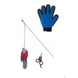3lü Set Ahşap Tüylü Çıngıraklı Kedi Oltası Evcil Hayvan Tırnak Makası Kıl Tüy Toplama Eldiveni