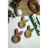 (3'lü Set) Ahşap Yumurtalık Sofra Sunumu Tavşan Figür