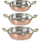 3lü Set Bakır Sahan Seti 14-16-18CM Üçlü Omlet Yumurta Tavası Çekiç Dövme Sahanları - Çok Renkli