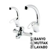 3lü Set Banyo - Evye Mutfak - Lavabo Aç Kapa Mix Batarya Musluk (5067)