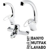 3LÜ SET BANYO - EVYE MUTFAK - LAVABO AÇ KAPA MİX BATARYA MUSLUK-Findit