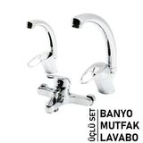 3Lü Set Banyo - Evye Mutfak - Lavabo Aç Kapa Mix Batarya Musluk Go53/03766