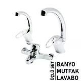 3Lü Set Banyo - Evye Mutfak - Lavabo Aç Kapa Mix Batarya Musluk (Timya/Go1395) 202749
