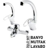 3lü Set Banyo - Evye Mutfak - Lavabo Aç Kapa Mix Batarya Musluk