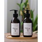 3lü Set Beyaz Etiket Boş Amber Cam Şişe Bulaşık Deterjanlık Sıvı Sabunluk 2X250ML Ahşap Altlık