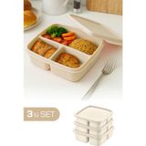 3'lü Set Bölmeli Kare Saklama Kabı Bej