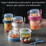 3'lü Set Çatal Ve Kaşıklı Hazırla Ve Çık Meyveli Yoğurt Kabı - Yemek Taşıma Ve Saklama Kabı 800ml