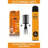 3'lü Set Fontenay Ultra Strong Saç Şekillendirici Pudra Toz Wax 400ML Turuncu ve Saç Spreyi ile Tarağı