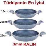 3lü Set Granit Sahan Seti 18-20-22 Yanmaz Yapışmaz Çift Kulp Tava Yaşamboyu Garanti 5 Kat Alüm - Çok Renkli