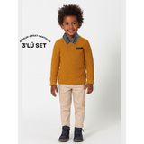 3'lü Set Hardal Triko Sweat & Pantolon & Gömlek Erkek Çocuk Takım - Bej - 10 Yaş