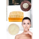 3'lü Set Kabak Lifli Keçi Sütü & Limon Sabun Peeling Sivilce Leke Akne Ruşur Taşı Lifli Yüz Kesesi
