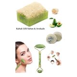 3'lü Set Kabak Lifli Sabun Avokado Çift Taraflı Yüz Masaj Aleti Peeling Sivilce,Leke,Akne Ruşur Taşı