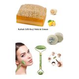 3'lü Set Kabak Lifli Sabun Keçi Sütü&Limon Çift Taraflı Yüz Masaj Aleti Peeling Sivilce Ruşur Taşı