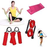 3'lü Set Kondisyon Fitnes Spor Atlama İpi Egzersiz Pilates Bandı El Parmak Güçlendirme El Yayı