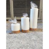 3'lü Set Kütük Silindir Beyaz Mum 20 cm x 7 Cm, 12 cm x 7 Cm, 7 cm x 7 cm (Üçlü Set) - Seçenek 1