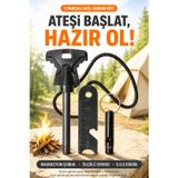3'lü Set Magnezyum Çakmak Taşı Ateş Başlatıcı Kamp Hayatta Kalma Kiti Cetvelli Sıyırıcı ve SOS Düdük