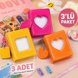 3’lü Set Mini Fotokart Albümü 6x9cm – 41x3 Fotoğraf Kapasiteli Kpop Fotoğraf Albümü Sarı Turuncu Fuşya