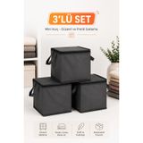 3’lü Set Mini Hurç Antrasit 25x25x25 cm Fermuarlı Çorap Kazak Havlu Saklama Hurcu