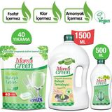 3'lü Set Mom's Green 40'lı Bulaşık Makinesi Tableti - 1500 ml Aloeveralı Elde Bulaşık Temizleyici- Bulaşık Parlatıcısı