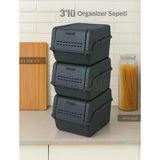 3'lü Set Organizer Erzak Kutusu Bpa Free Saklama Kutusu Soğanlık Sebzelik Sepet Antrasit 8 Lt x 3